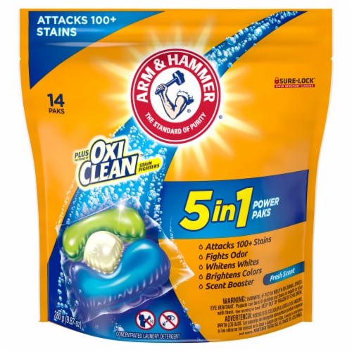 Arm & Hammer 5 in 1 Oxi Clean Power Paks Laundry Detergent Pods Perspective: front