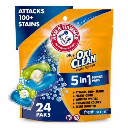 ARM & HAMMER Plus OxiClean Stain Fighters 5-in-1 Fresh Scent Laundry Detergent Power Paks Perspective: front