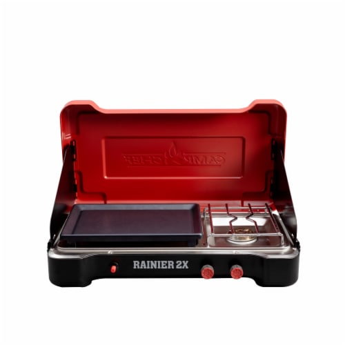 Camp Chef Rainier Camp Stove with Two Burner Grill/Griddle Combo Perspective: front