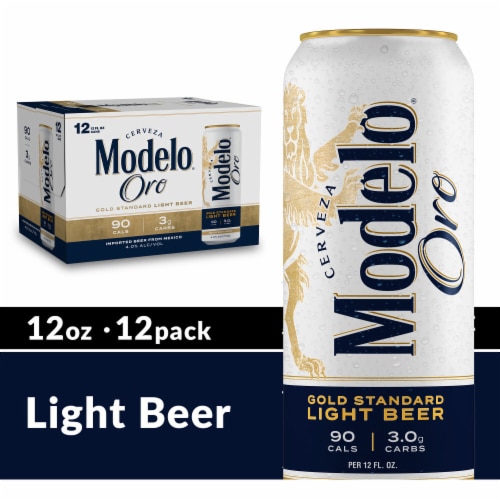 Modelo Oro Mexican Lager Lower Calorie* Light Beer Perspective: front