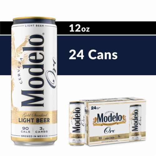 Modelo Oro Mexican Lager Import Lower Calorie Light Beer Perspective: front