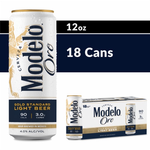 Modelo Oro Mexican Lager Import Lower Calorie Light Beer Perspective: front