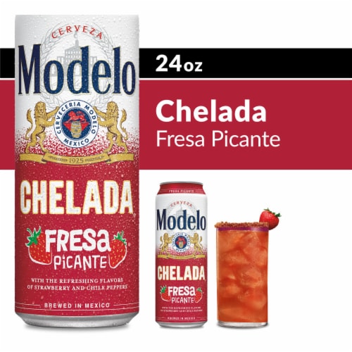 Modelo Chelada Fresa Picante Mexican Import Flavored Beer Perspective: front