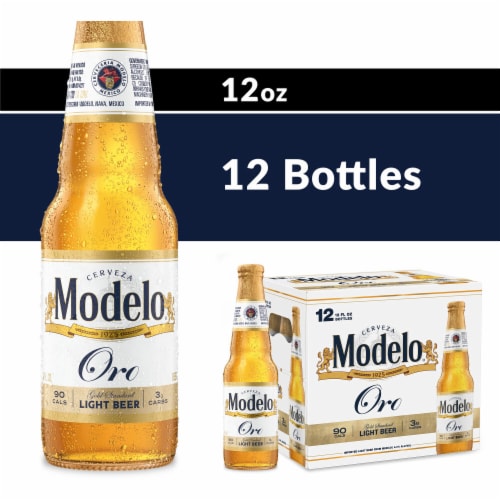 Modelo Oro Mexican Lager Import Lower Calorie Light Beer Perspective: front