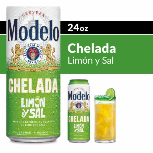 Modelo Chelada Limon y Sal Mexican Import Flavored Beer Single Can Perspective: front
