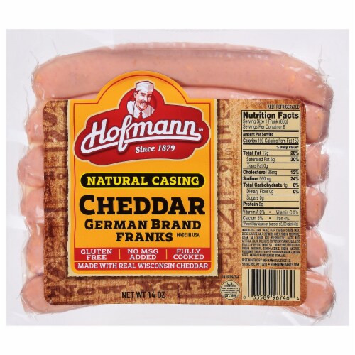 Hofmann™ Cheddar German Brand Franks Perspective: front