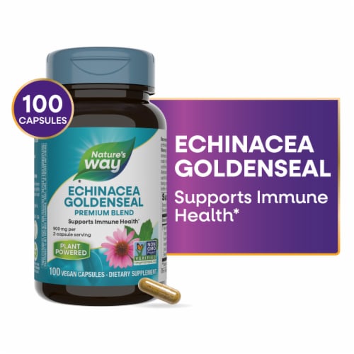 Nature's Way Echinacea Goldenseal Premium Blend Capsules 900 mg per 2 Capsule Serving Perspective: front