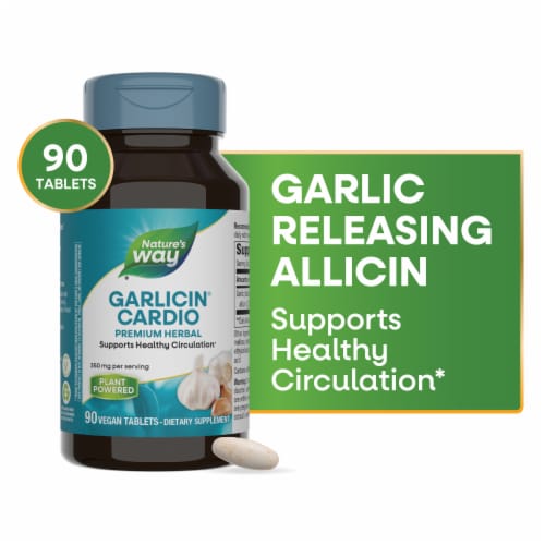 Nature's Way Garlicin Cardio Vegan Tablets 350mg Perspective: front