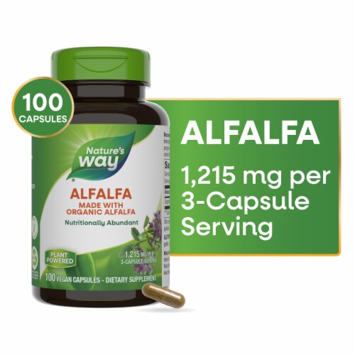 Nature's Way Alfalfa Made With Organic Alfalfa Vegan Capsules 1215 mg Per 3 Capsule Serving Perspective: front
