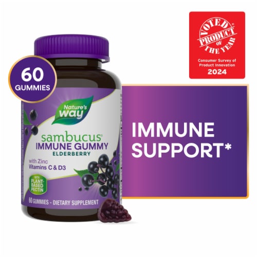 Nature’s Way Sambucus Immune Elderberry With Zinc Vitamins C D3 Gummies Perspective: front