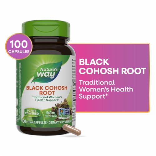 Nature's Way Black Cohosh Root Traditional Women's Health Support Vegan Capsules 540 mg Per Serving Perspective: front