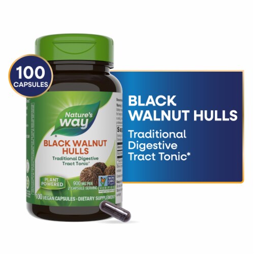 Nature's Way Black Walnut Hulls Vegan Capsules 900 mg per 2-Capsule Serving Perspective: front