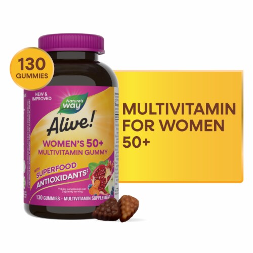 Nature's Way Alive! Women’s 50+ Multivitamin Superfood Antioxidants B Vitamins Mixed Berry Gummy Perspective: front