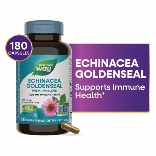 Nature's Way Echinacea Goldenseal Premium Blend Vegan Capsules 900 mg Per 2 Capsule Serving Perspective: front