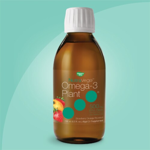 Nutra Vege Strawberry Orange Flavored Omega 3 Plant Oil Supplement 500mg Perspective: front