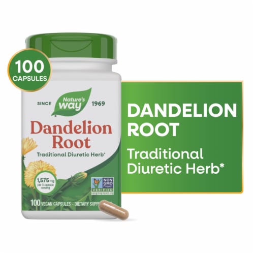 Nature's Way Dandelion Root Traditional Diuretic Herb Vegan Capsules 1575 mg Per 3 Capsule Serving Perspective: front