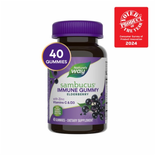 Nature’s Way Sambucus Immune Elderberry with Zinc Vitamins C D3 Gummies Perspective: front
