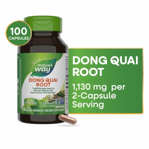 Nature's Way Dong Quai Root Capsules 1130 mg Per 2 Capsule Serving Perspective: front