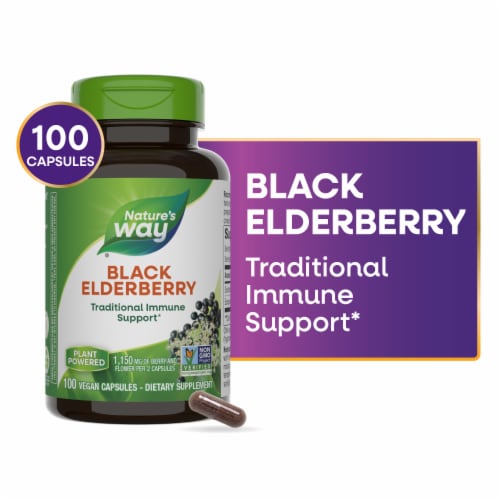Nature's Way Black Elderberry With Elderberry And Elderflower Capsules 1150 mg Per 2 Capsule Serving Perspective: front