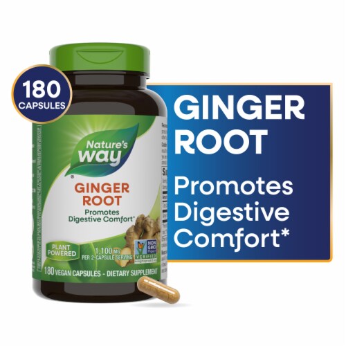 Nature's Way Ginger Root Promotes Digestive Comfort Capsules 1100 mg Per 2 Capsule Serving Perspective: front