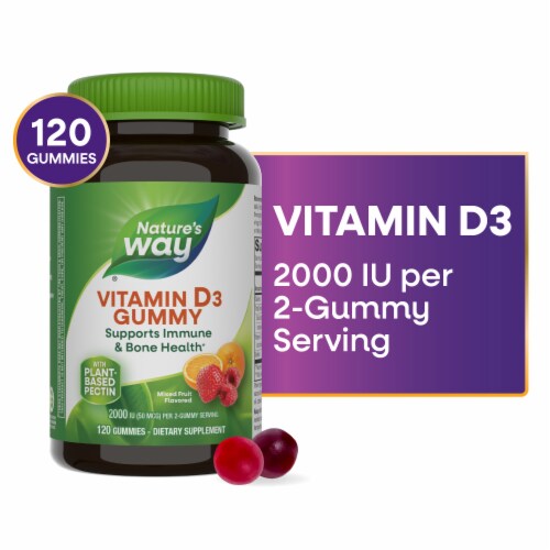 Nature's Way Vitamin D3 Mixed Fruit Flavored Gummies 2000 IU 50 mcg Per 2 Gummy Serving Perspective: front