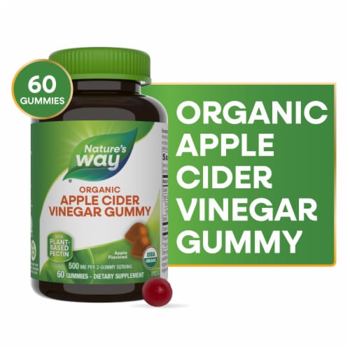 Nature’s Way Organic Apple Cider Vinegar Apple Flavored Gummies 500 mg Per 2 Gummy Serving Perspective: front