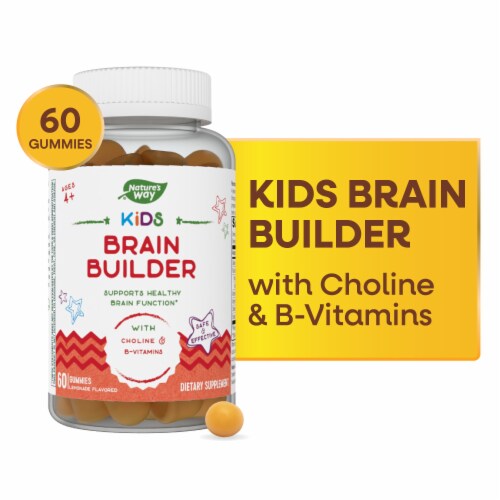 Nature’s Way Kids Brain Builder Supports Healthy Brain Function Lemonade Flavored Vegetarian Gummies Perspective: front