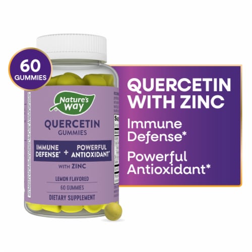 Nature’s Way Quercetin With Zinc Immune Defense And Powerful Antioxidant Lemon Flavored Gummies Perspective: front
