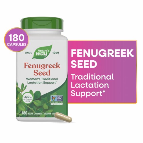 Nature's Way Fenugreek Seed Vegan Capsules 1130 mg Per 2 Capsule Serving Perspective: front