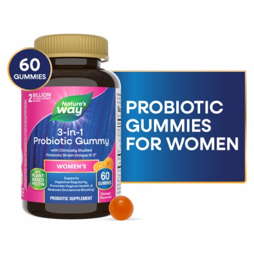 Nature’s Way 3 in 1 Women’s Probiotic Orange Flavored Gummies 2 Billion CFU per 2 Gummy Serving Perspective: front