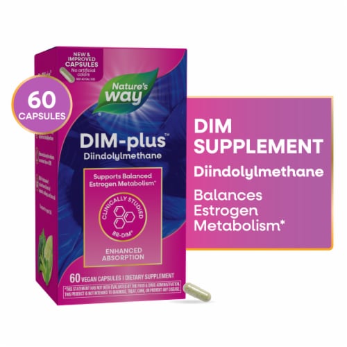 Nature's Way DIM-Plus, DIM Supplement, Supports Balanced Estrogen  Metabolism* Diindolylmethane, 120 Vegetarian Capsules