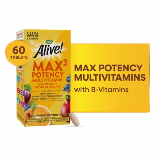 Nature's Way Alive! Max3 Potency Multivitamin High Potency B-Vitamins with Iron Tablets Perspective: front