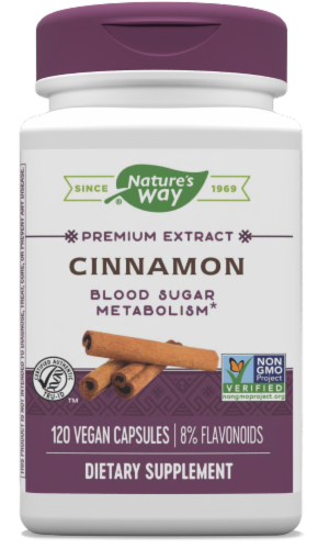 Natures Way Standardized Cinnamon Capsules Perspective: front