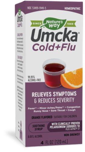 Nature's Way® Umcka Cold + Flu Sugar Free Orange Flavor Syrup Perspective: front