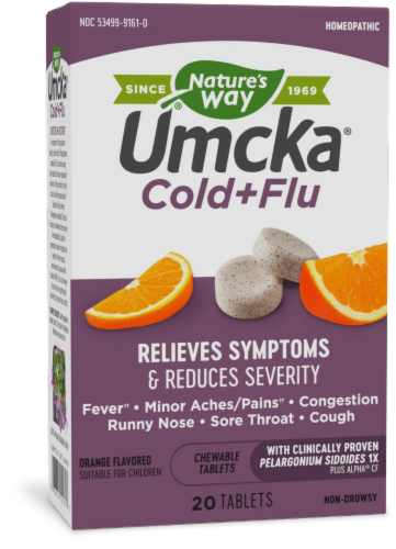 Nature's Way® Umcka® Cold + Flu Orange Flavor Chewable Tablets Perspective: front