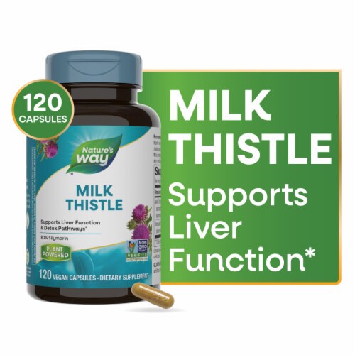 Nature's Way Milk Thistle Standardized to 80% Silymarin Vegan Capsules Perspective: front