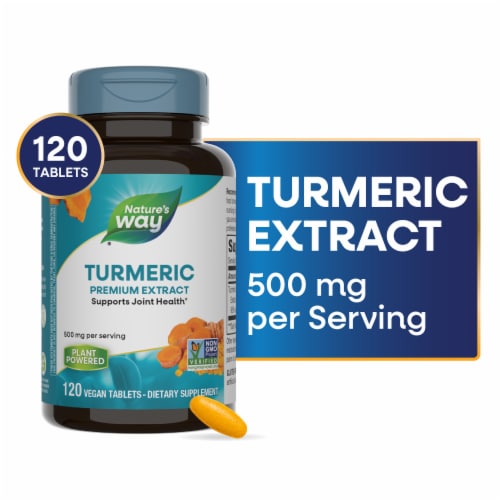 Nature's Way Turmeric Premium Extract Standardized to 95% Curcuminoids Tablets 500 mg Per Serving Perspective: front