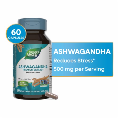 Nature's Way® Ashwagandha Standardized Vegan Capsules Perspective: front