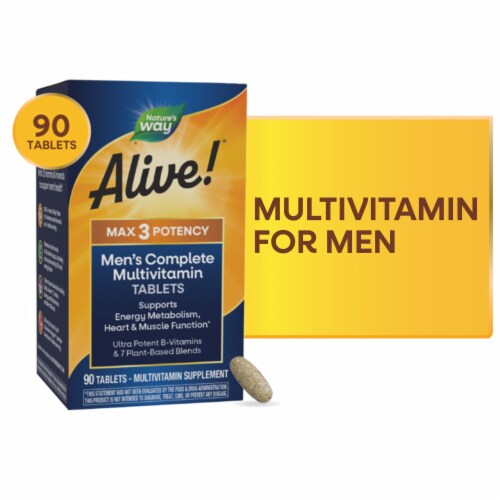 Nature's Way Alive! Max3 Potency Men's Complete B Vitamins Plant Based Blends Multivitamin Tablets Perspective: front