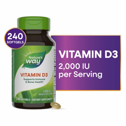 Nature's Way Vitamin D3 Extra Strength Capsules 2000 IU 50 mcg per Serving Perspective: front