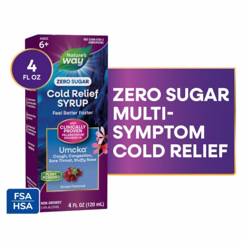 Nature's Way Umcka ColdCare Sugar Free Grape Flavored Soothing Syrup Perspective: front