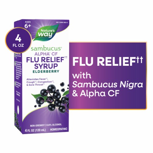 Nature's Way Sambucus Alpha CF Flu Relief Elderberry Syrup Perspective: front