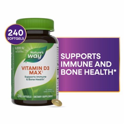 Nature's Way Vitamin D3 Max Bone and Immunity Supplement Softgels Perspective: front