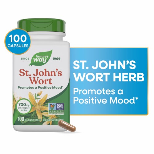 Nature's Way St. John's Wort Mood Support 700 mg Per 2 Capsule Serving Perspective: front