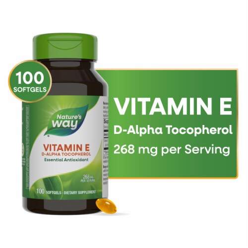 Nature's Way Vitamin E D-Alpha Tocopherol Essential Antioxidant Softgels 268 mg Per Serving Perspective: front