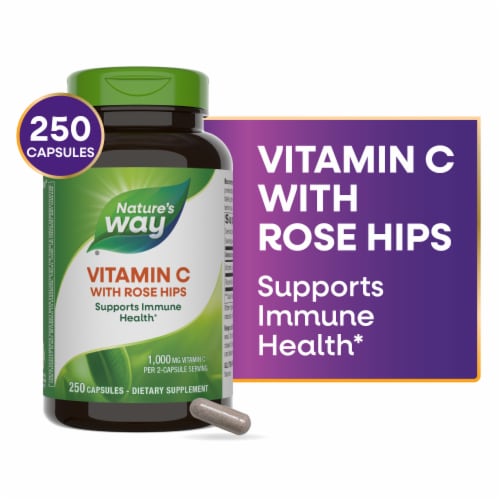 Nature's Way Vitamin C-500 with Rose Hips Capsules 1000mg Perspective: front