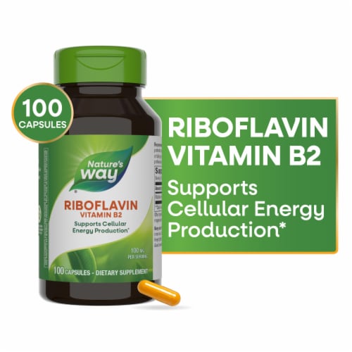 Nature's Way Riboflavin Vitamin B2 Cellular Energy Production Capsules 100 mg Per Serving Perspective: front