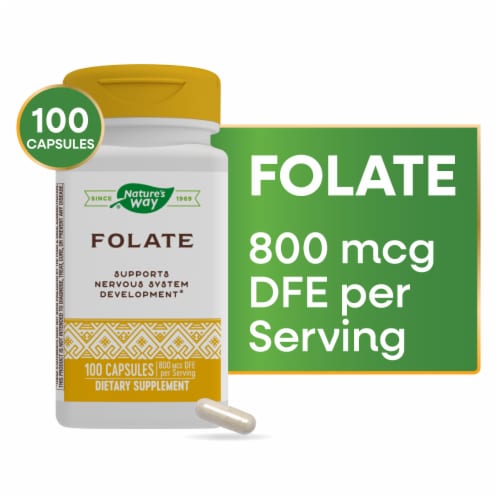 Nature's Way Folate Dietary Supplement Capsules Perspective: front