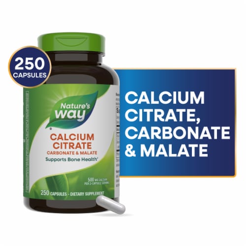 Nature's Way Calcium Citrate Carbonate and Malate Capsules 500 mg of Calcium per 2 Capsule Serving Perspective: front