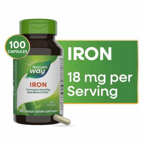 Nature's Way Iron Promotes Healthy Red Blood Cells Capsules 18 mg Per Serving Perspective: front